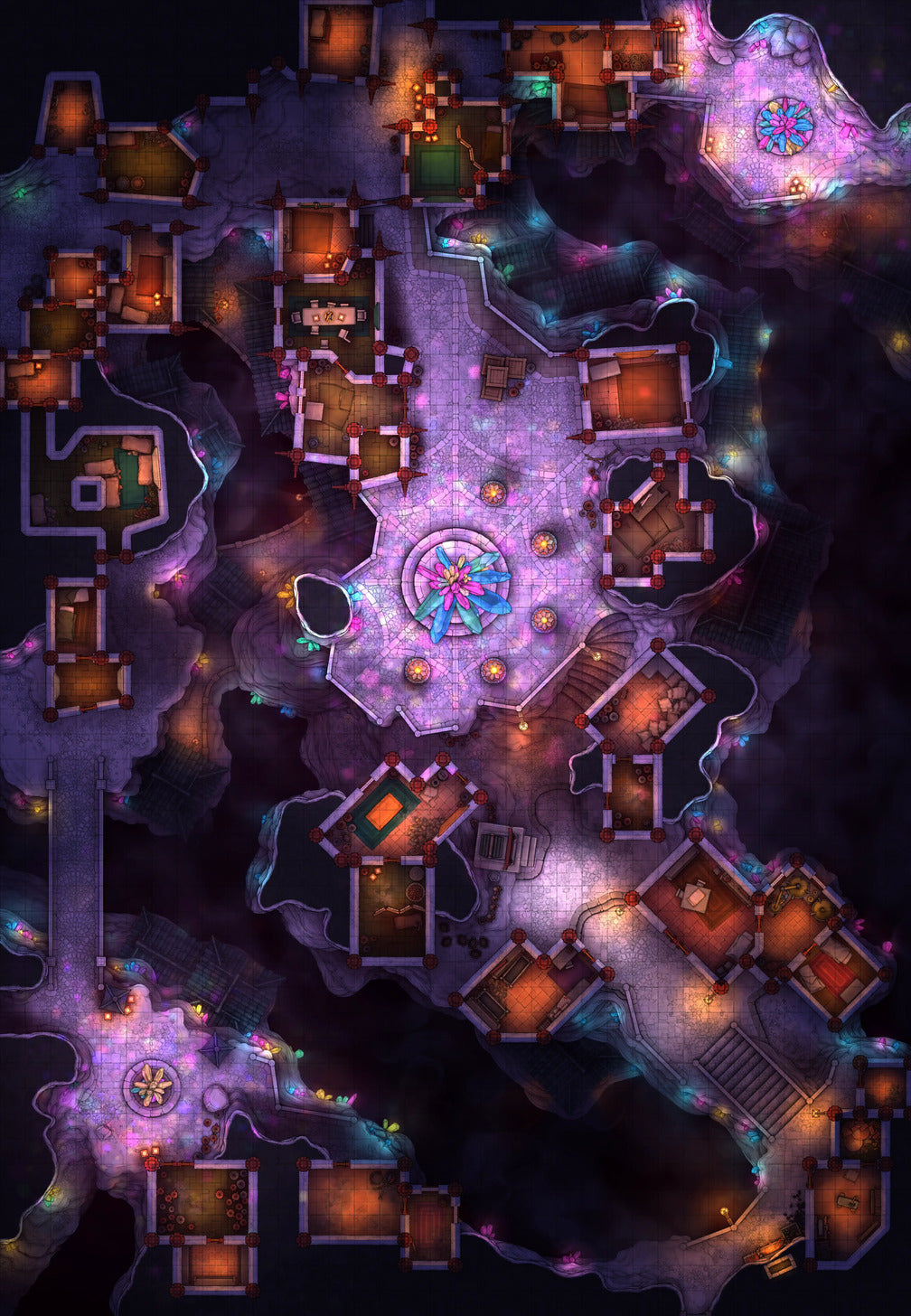 Underdark City Center Battlemap - Underdark City Center 36x52 Hallowed Crystal Grotto Ghetto