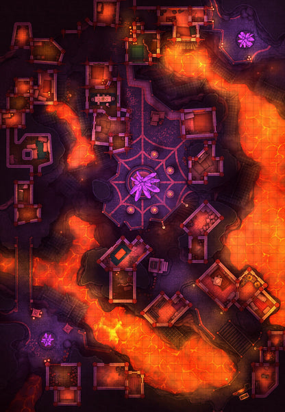 Underdark City Center Battlemap - Underdark City Center 36x52 Hellish Magma