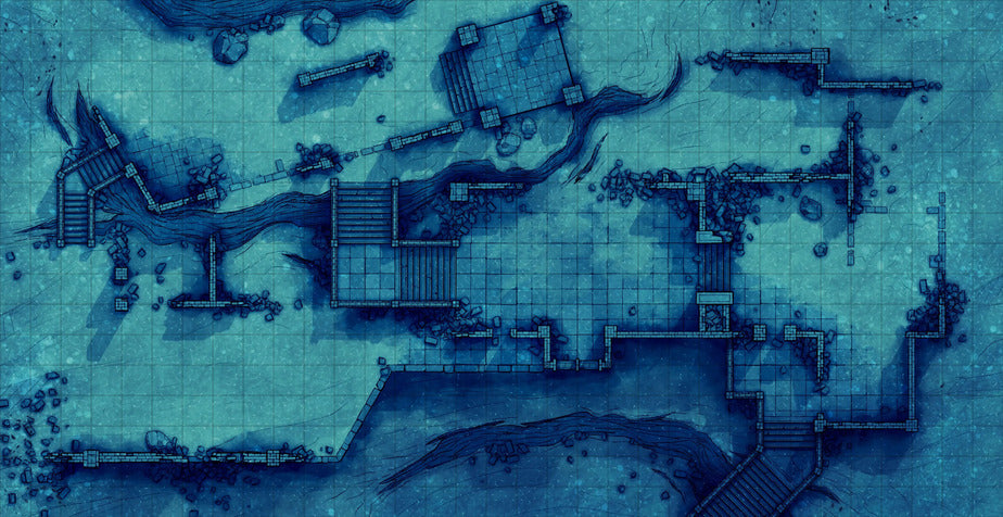 Old Mountain Ruins Battlemap - underwater ruins map - Digital, Foundry VTT, Print