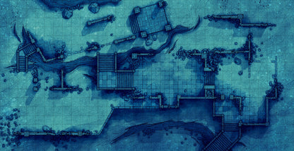 Old Mountain Ruins Battlemap - underwater ruins map - Digital, Foundry VTT, Print