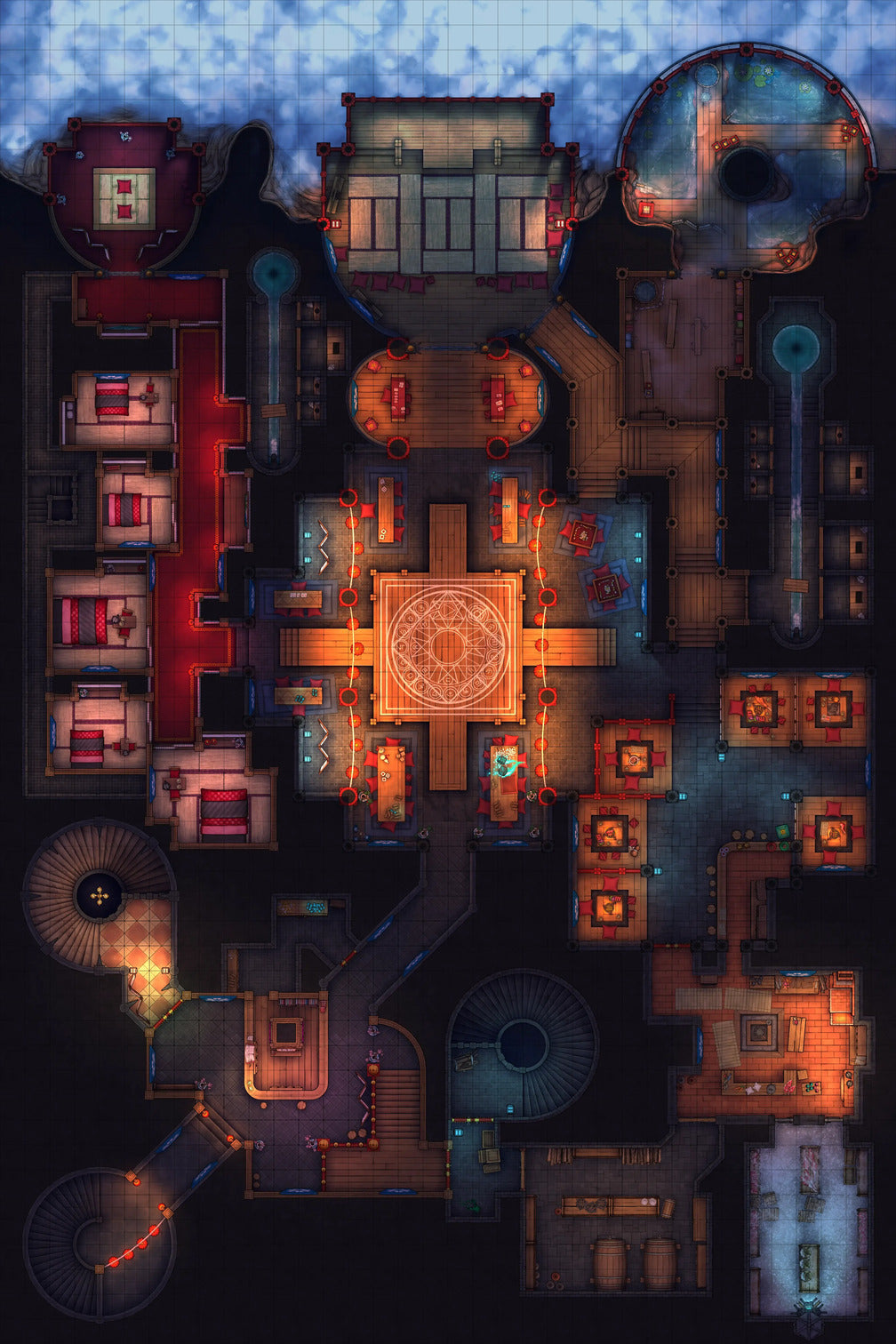 Underworld Oni Pleasure Palace (Part 1) Battlemap - elaborate fantasy dungeon map - Digital, Foundry VTT, Print
