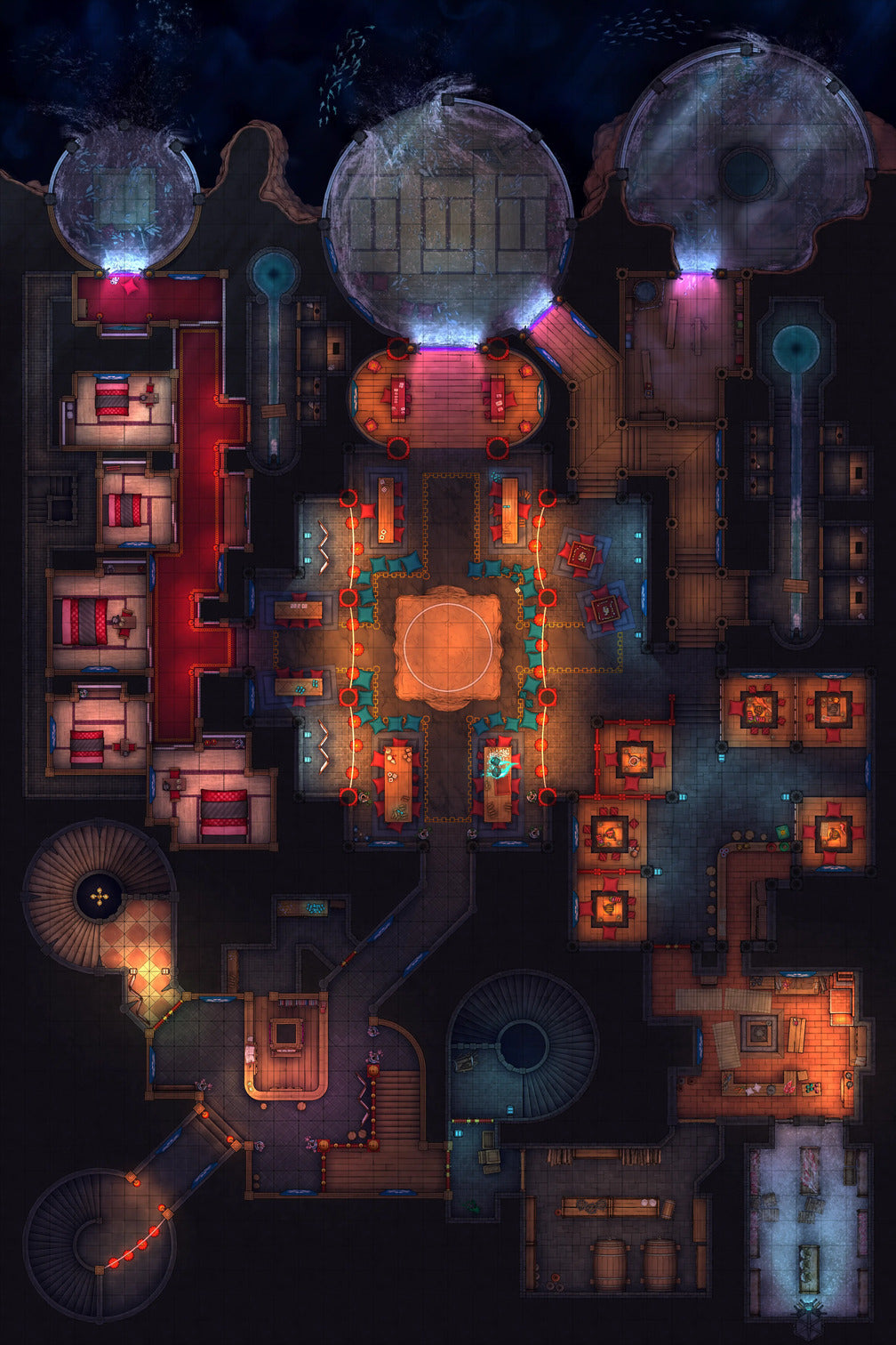 Underworld Oni Pleasure Palace (Part 1) Battlemap - elaborate fantasy dungeon map - Digital, Foundry VTT, Print