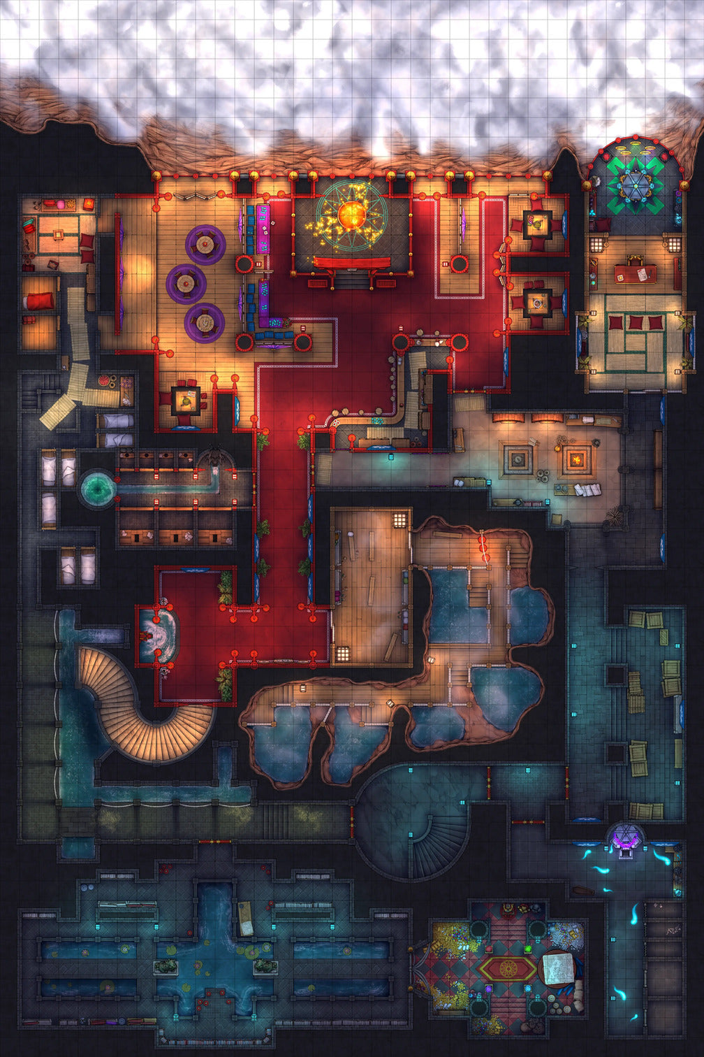 Underworld Oni Pleasure Palace (Part 2) Battlemap - elaborate multi-level fantasy map - Digital, Foundry VTT, Print