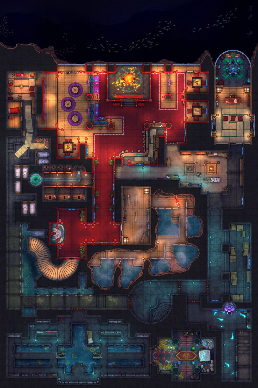 Underworld Oni Pleasure Palace (Part 2) Battlemap - elaborate fantasy map - Digital, Foundry VTT, Print
