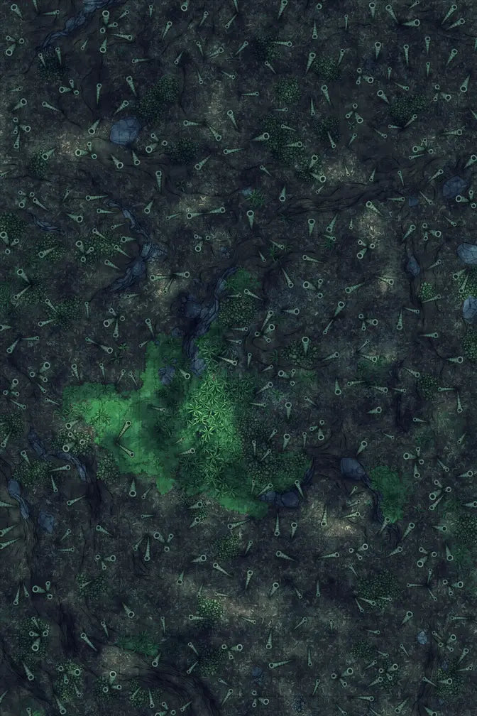 Bamboo Forest Shrine Battlemap - dark mossy terrain scattered flora - Digital, Foundry VTT, Print