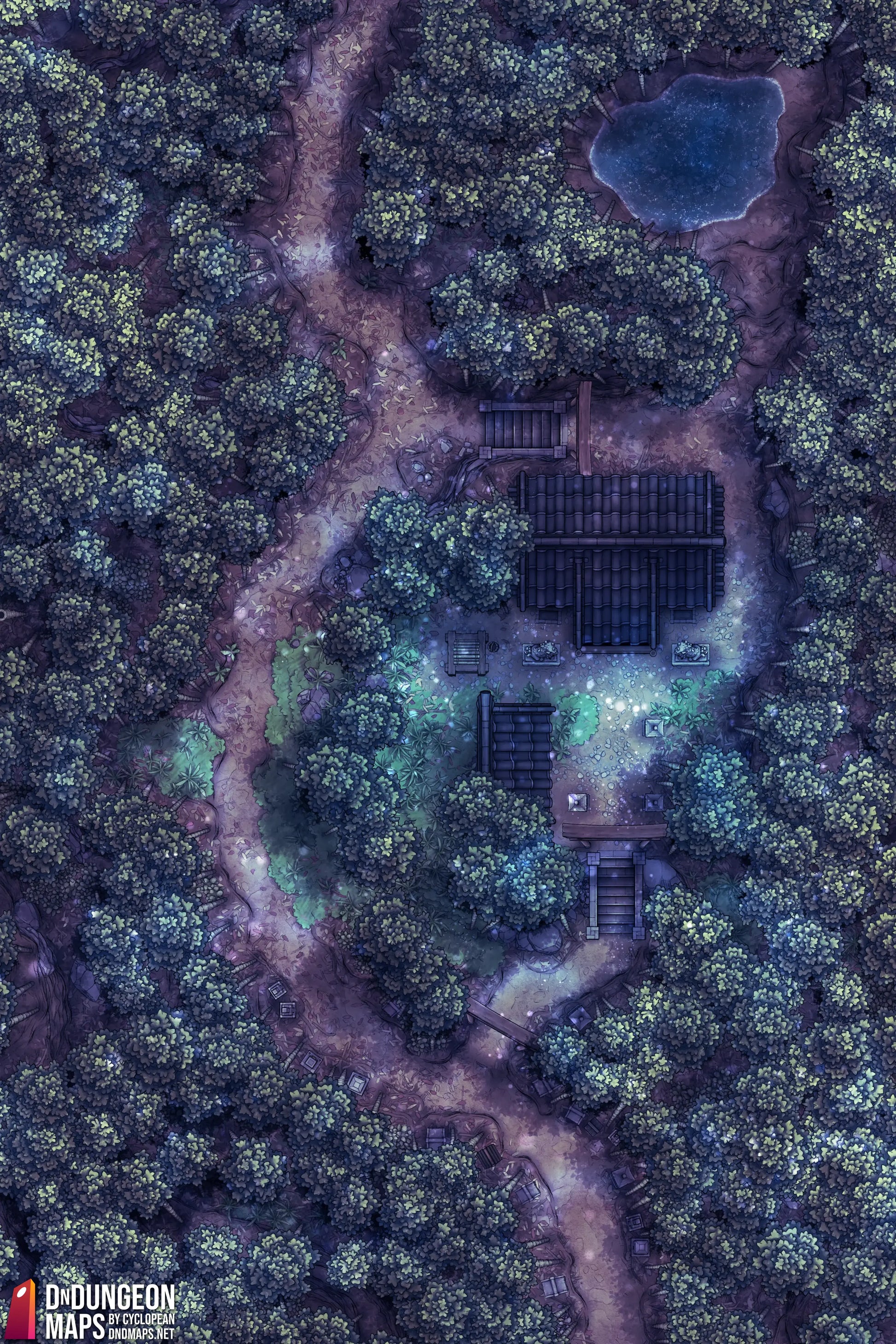 Bamboo Forest Shrine Battlemap - overhead view forest - Digital, Foundry VTT, Print