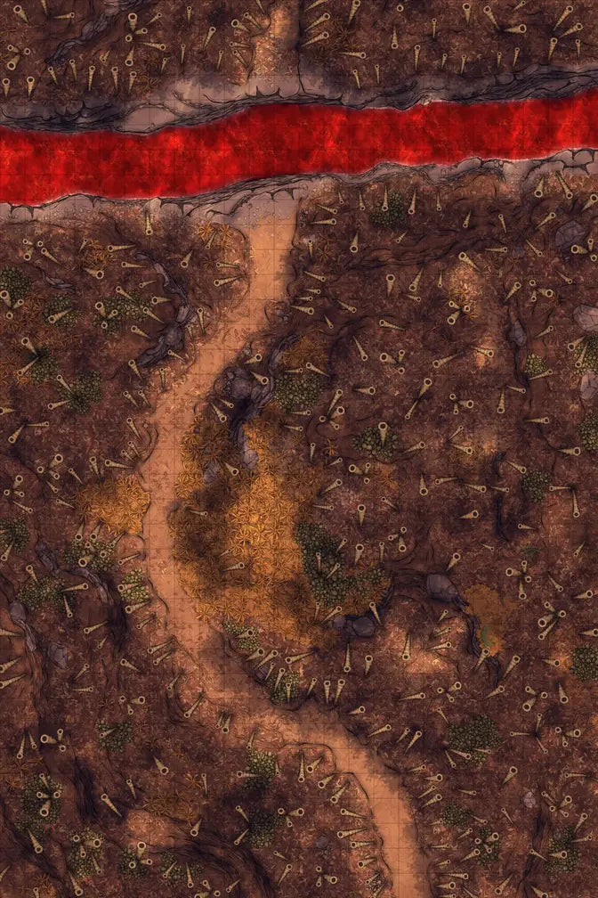 Bamboo Forest Shrine Battlemap - overhead view blood-red river dirt - Digital, Foundry VTT, Print