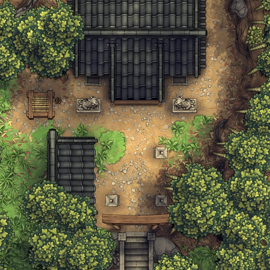 Bamboo Forest Shrine Battlemap - overhead view japanese temple - Digital, Foundry VTT, Print