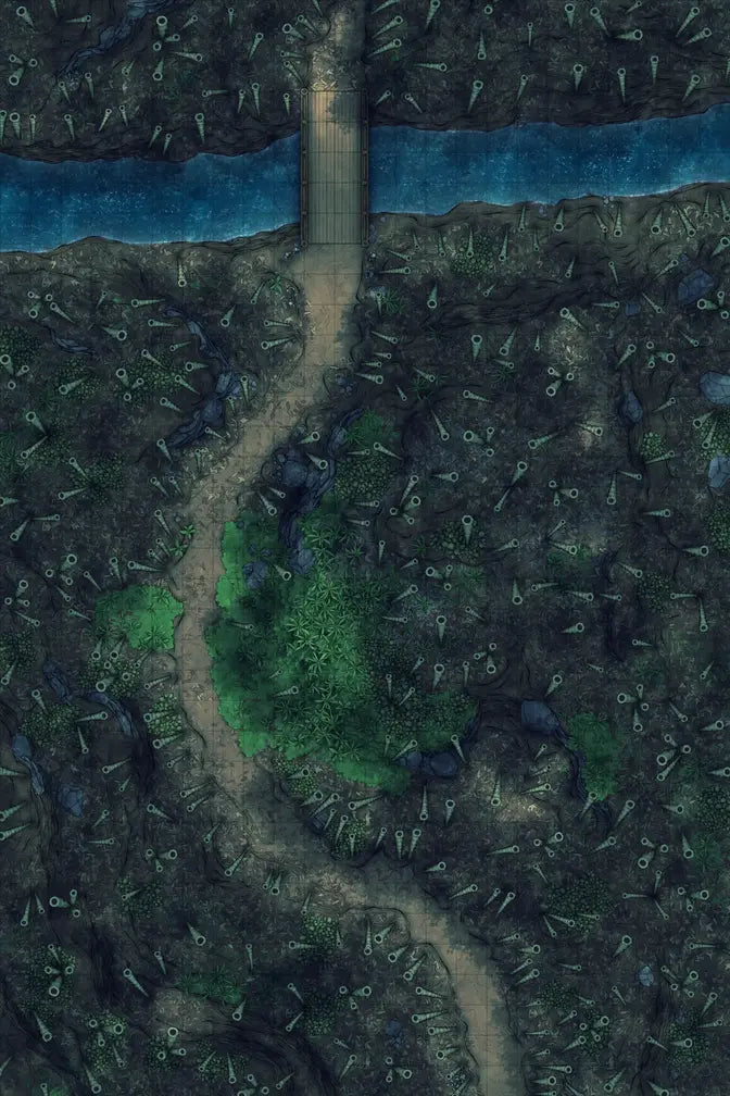 Bamboo Forest Shrine Battlemap - overhead view forest path bridge - Digital, Foundry VTT, Print