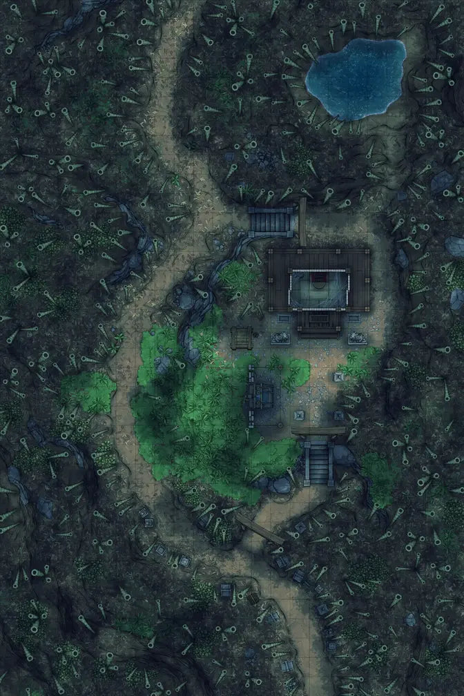 Bamboo Forest Shrine Battlemap - overhead view temple forest - Digital, Foundry VTT, Print
