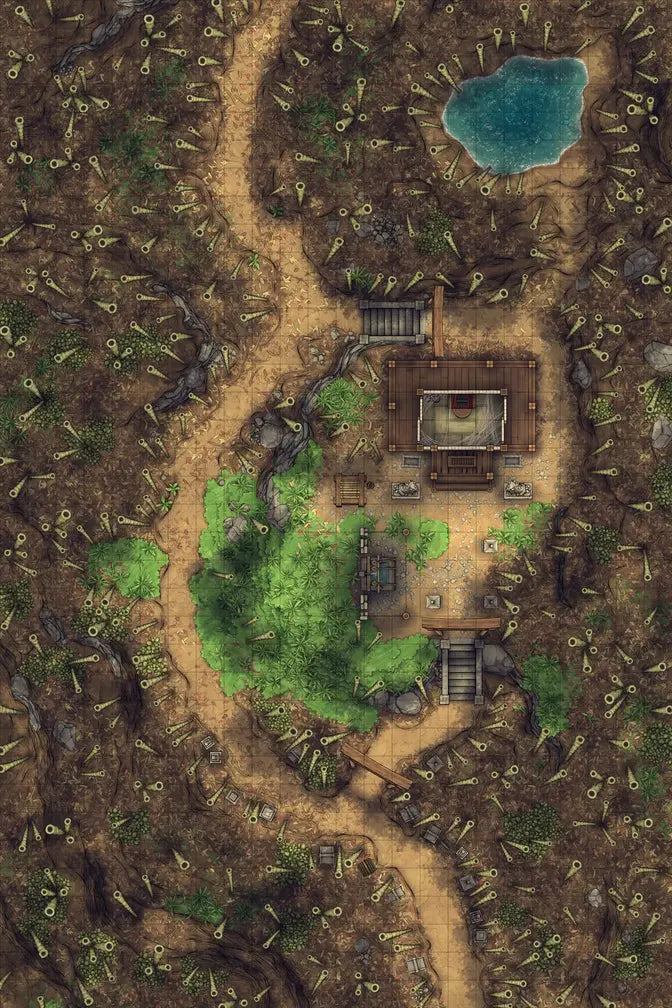Bamboo Forest Shrine Battlemap - overhead view forest temple - Digital, Foundry VTT, Print