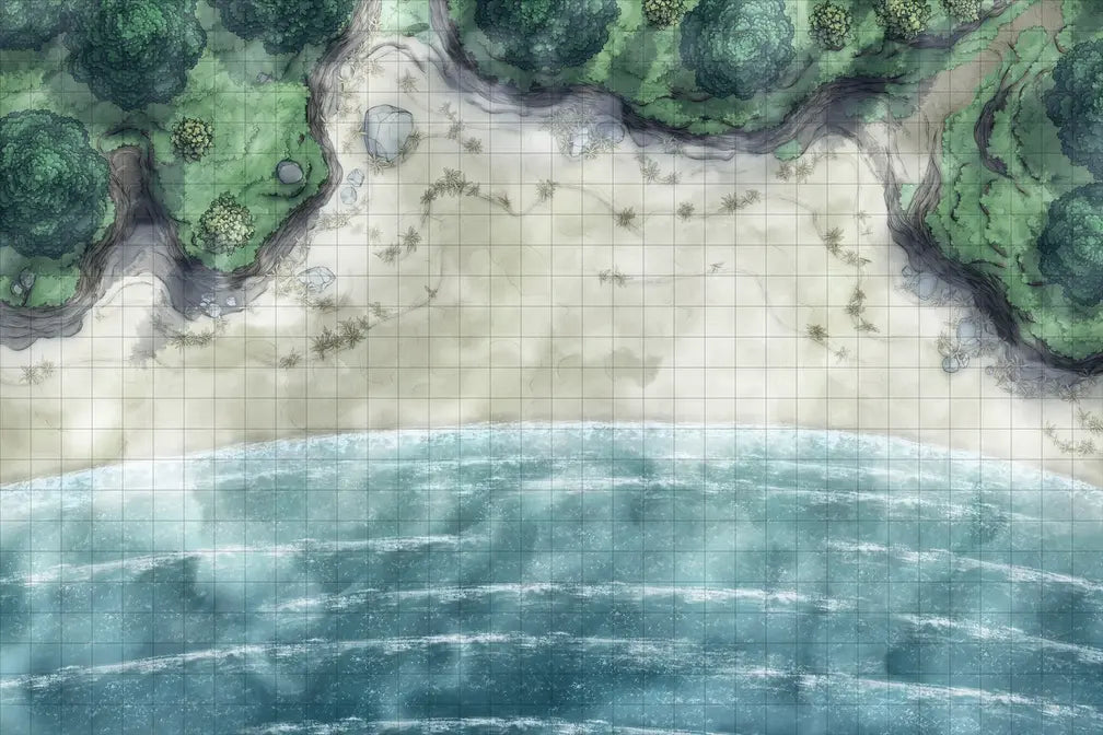 Beach Episode Battlemap - beachfront battle map - Digital, Foundry VTT, Print