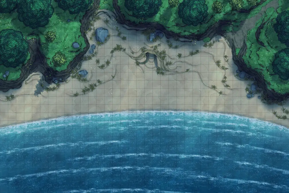 Beach Episode Battlemap - beachfront battle map - Digital, Foundry VTT, Print