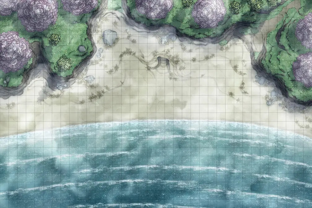 Beach Episode Battlemap - beachfront battle map - Digital, Foundry VTT, Print