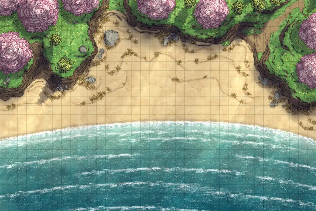 Beach Episode Battlemap - beachside battle map - Digital, Foundry VTT, Print