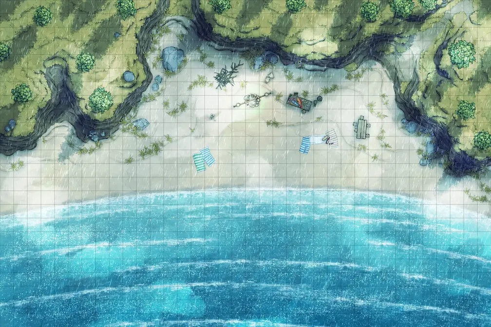 Beach Episode Battlemap - beachside battle map - Digital, Foundry VTT, Print