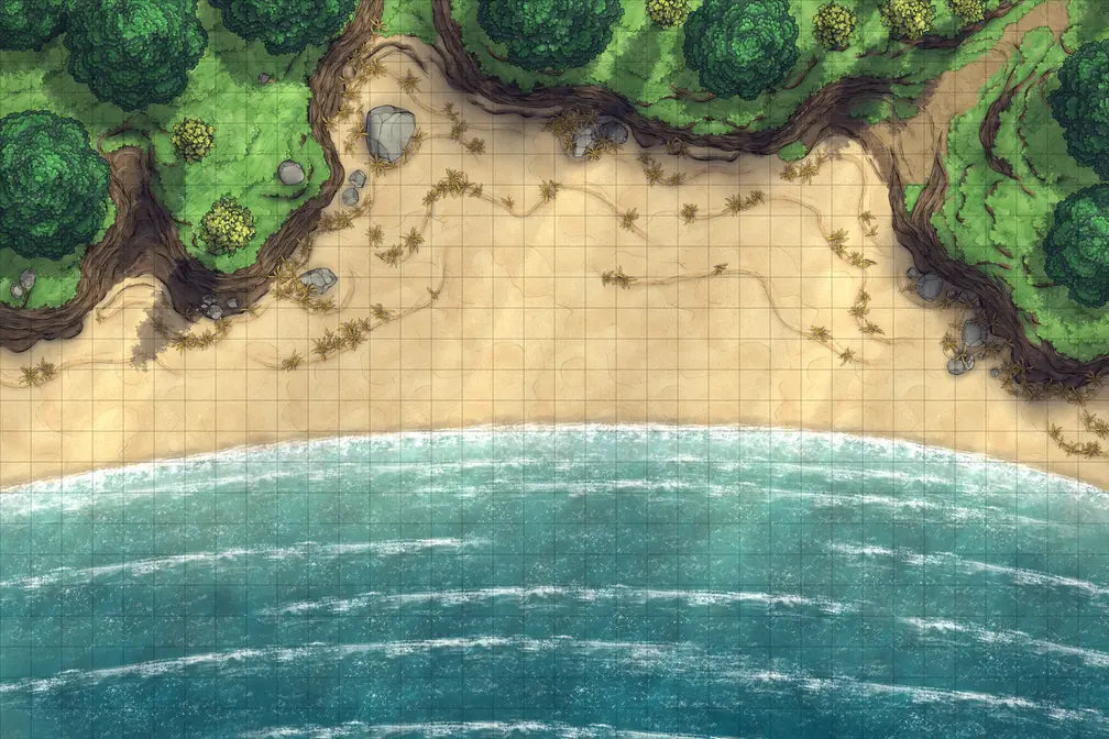 Beach Episode Battlemap - beachside battle map - Digital, Foundry VTT, Print