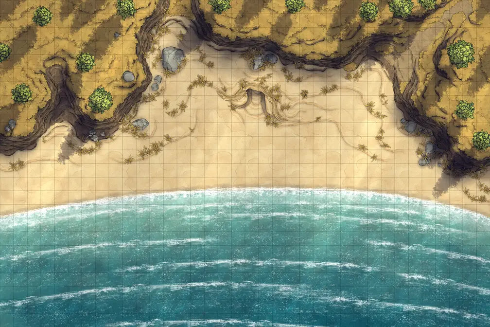Beach Episode Battlemap - beachside battle map - Digital, Foundry VTT, Print