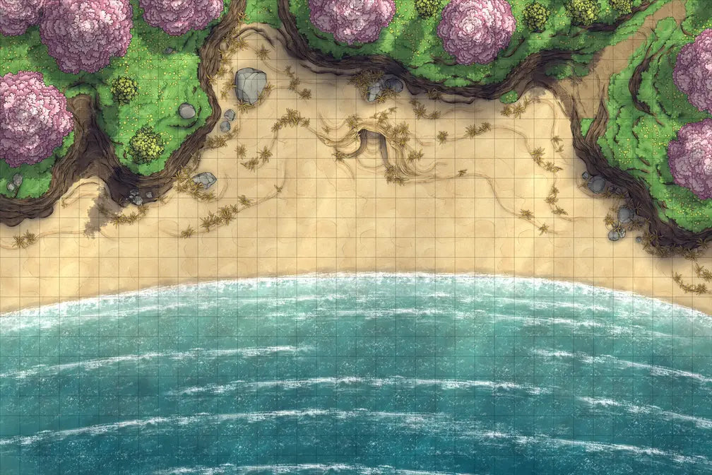 Beach Episode Battlemap - beachside battle map - Digital, Foundry VTT, Print
