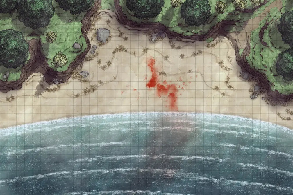 Beach Episode Battlemap - bloodstain beach - Digital, Foundry VTT, Print