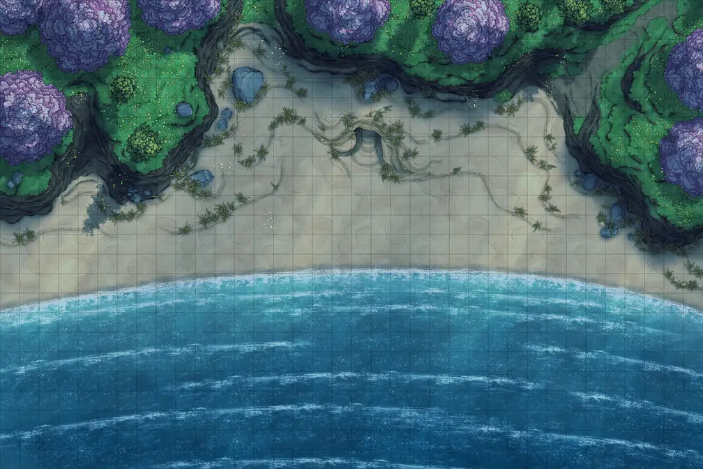 Beach Episode Battlemap - coastal battle map - Digital, Foundry VTT, Print