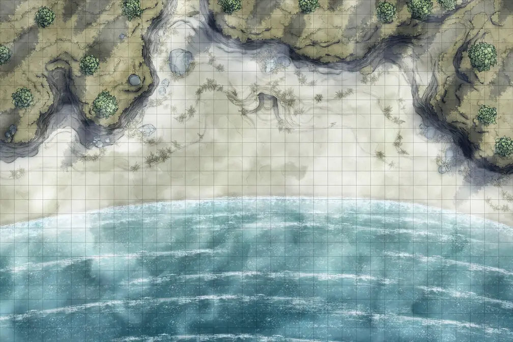 Beach Episode Battlemap - coastal battle map - Digital, Foundry VTT, Print