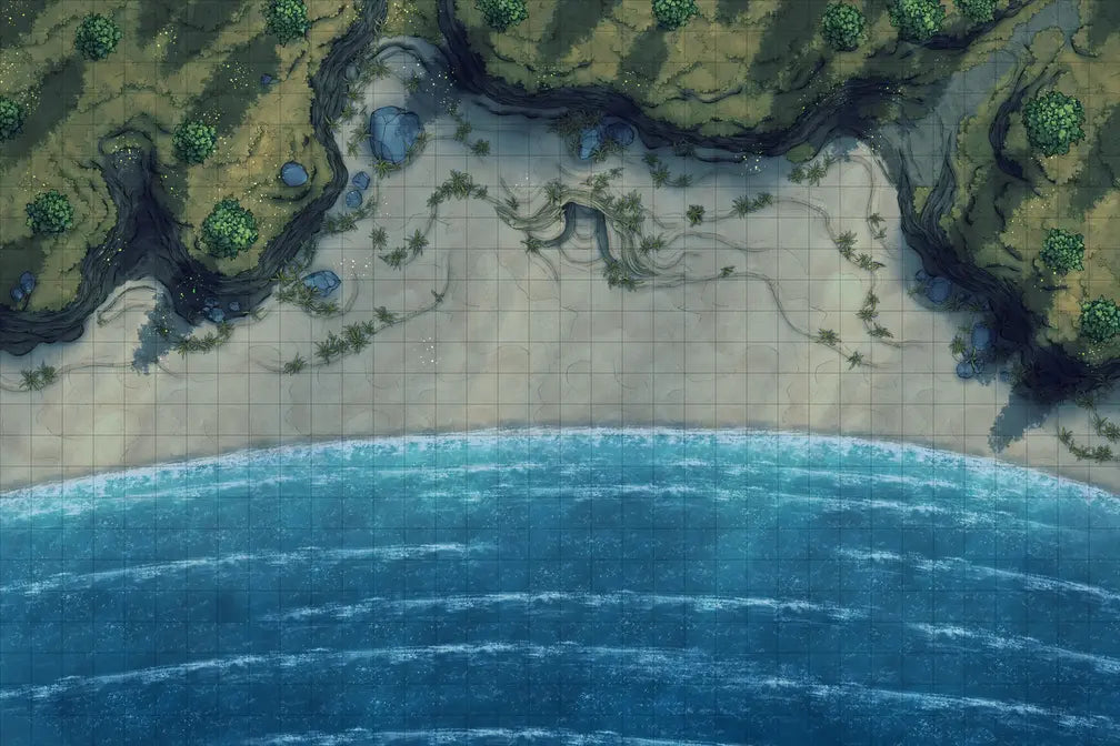 Beach Episode Battlemap - coastal battle map - Digital, Foundry VTT, Print