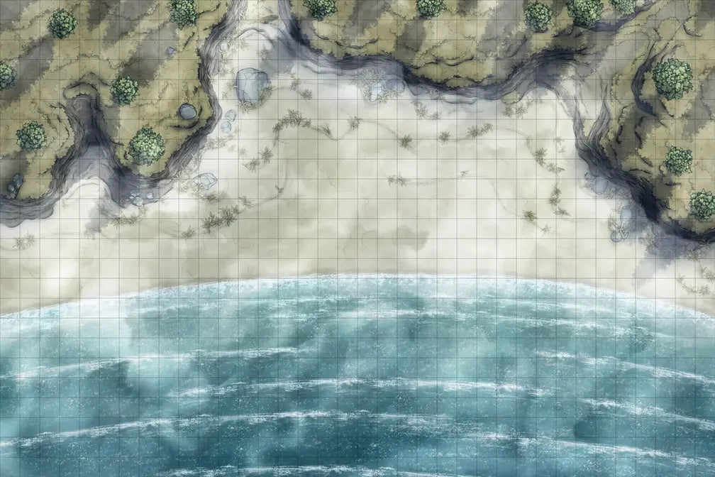 Beach Episode Battlemap - coastal battle map - Digital, Foundry VTT, Print