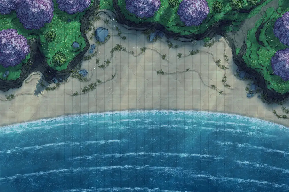 Beach Episode Battlemap - fantasy beach battle map - Digital, Foundry VTT, Print