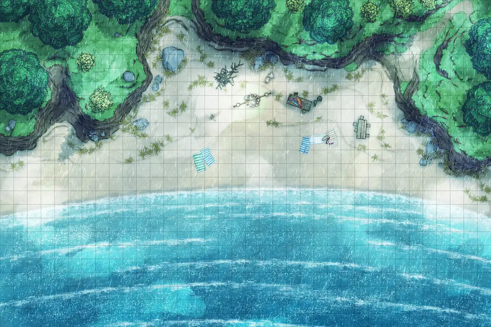Beach Episode Battlemap - overhead beach map - Digital, Foundry VTT, Print