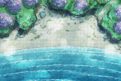 Beach Episode Battlemap - overhead view beach - Digital, Foundry VTT, Print