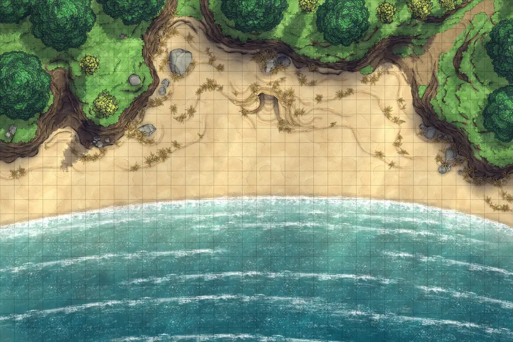 Beach Episode Battlemap - overhead view beach - Digital, Foundry VTT, Print