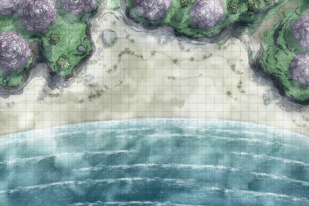 Beach Episode Battlemap - overhead view beach - Digital, Foundry VTT, Print