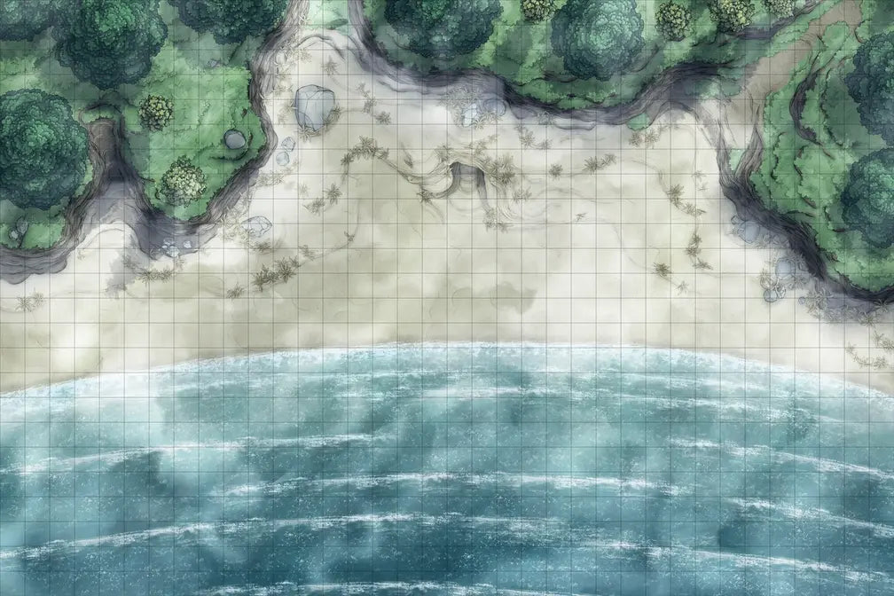 Beach Episode Battlemap - overhead view beach - Digital, Foundry VTT, Print
