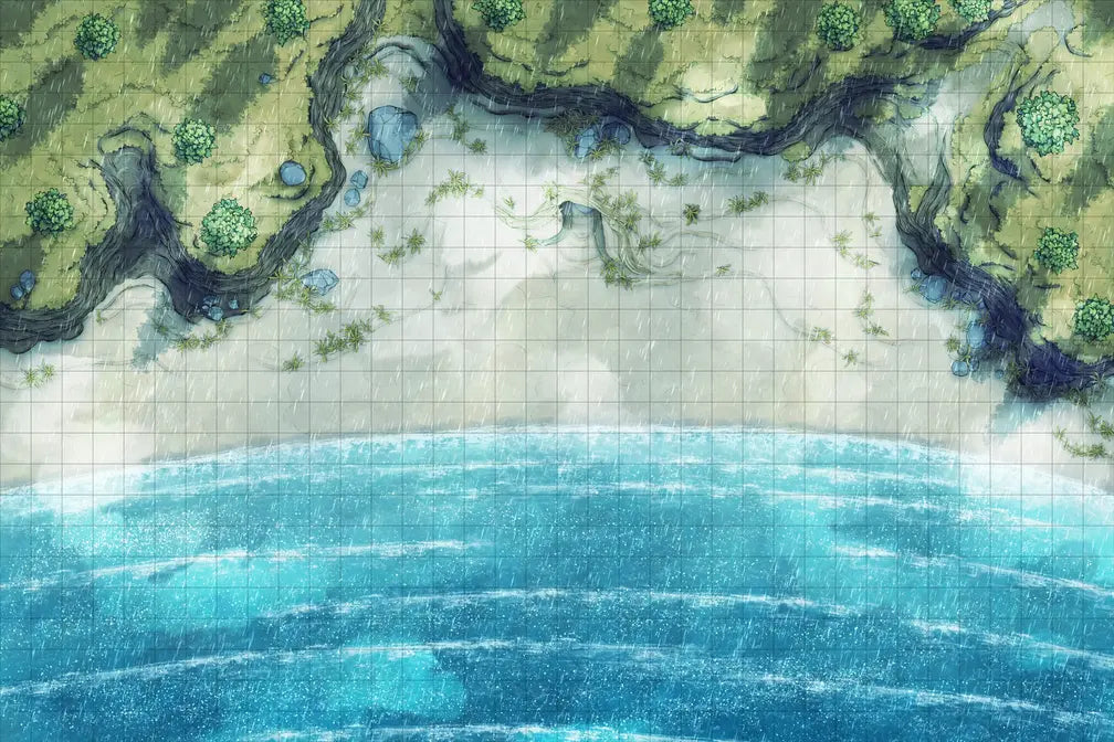 Beach Episode Battlemap - overhead view beach - Digital, Foundry VTT, Print