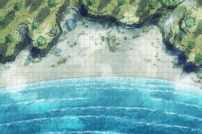 Beach Episode Battlemap - overhead view beach - Digital, Foundry VTT, Print
