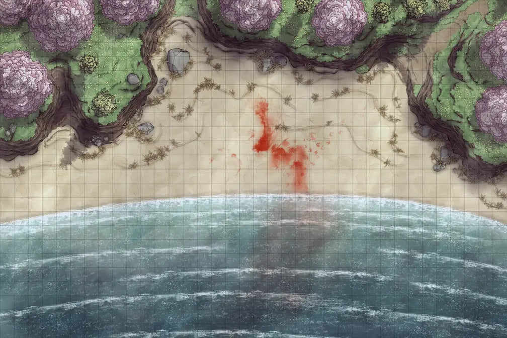 Beach Episode Battlemap - red bloodstain - Digital, Foundry VTT, Print