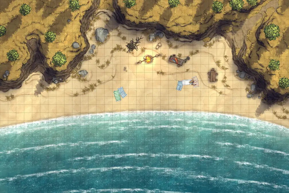 Beach Episode Battlemap - sandy beach battle map - Digital, Foundry VTT, Print