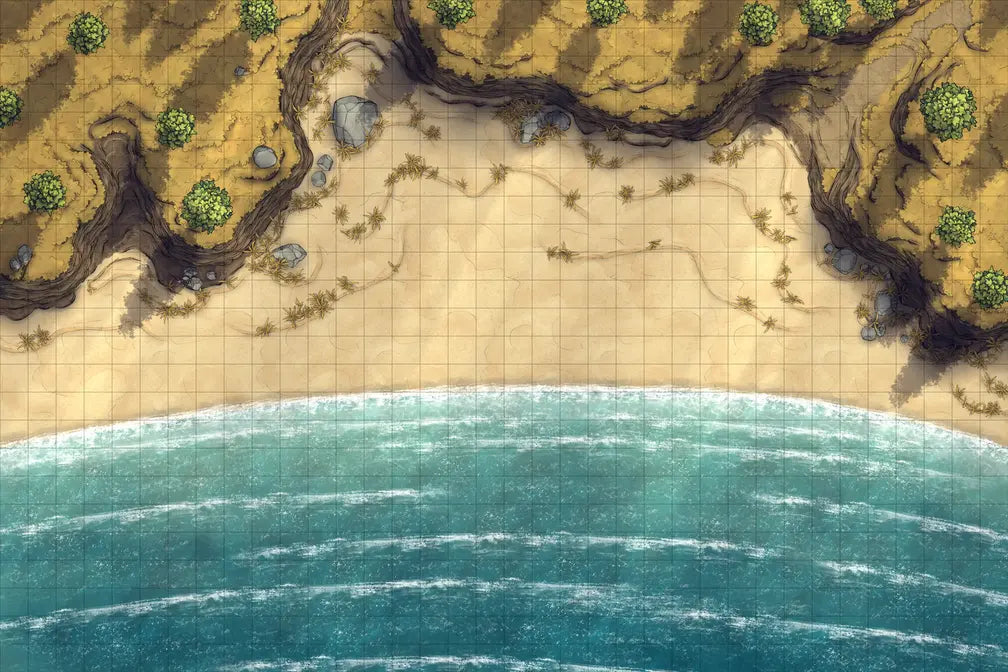 Beach Episode Battlemap - sandy beach turquoise water - Digital, Foundry VTT, Print