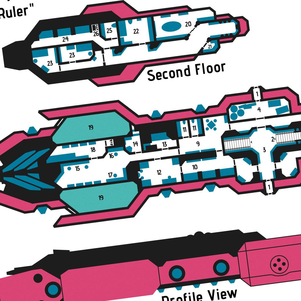 Blueprint - Luxury Diplomatic Cruiser - Ghost Ruler Battlemap - spaceship floor plan - Digital