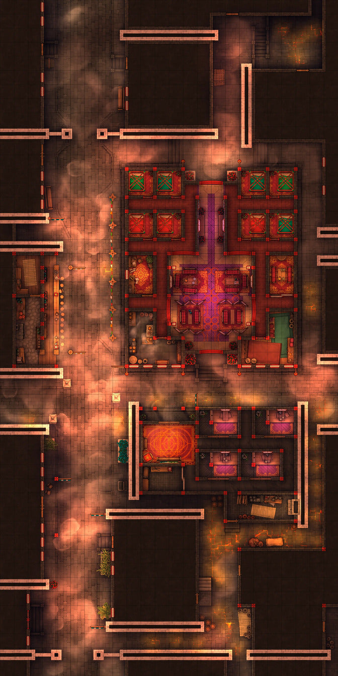 Chinese City Red Light District Battlemap - complex futuristic interior layout - Digital, Foundry VTT, Print