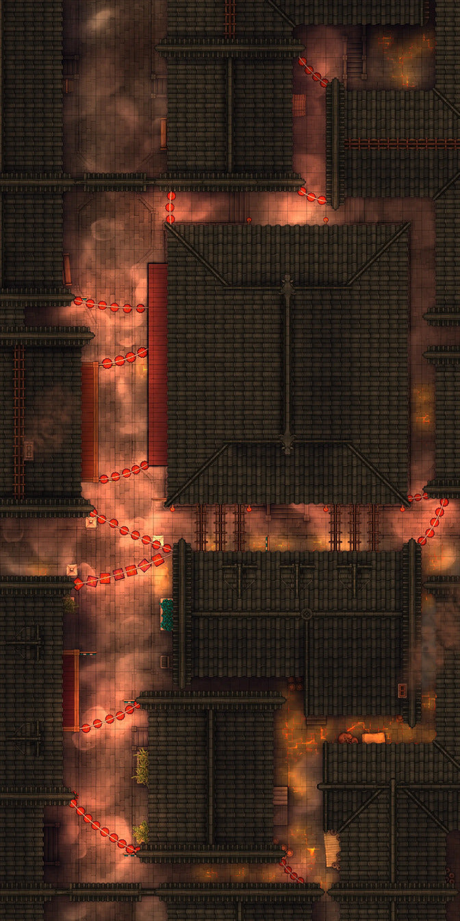 Chinese City Red Light District Battlemap - overhead view city - Digital, Foundry VTT, Print