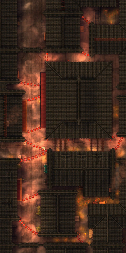 Chinese City Red Light District Battlemap - overhead view city - Digital, Foundry VTT, Print