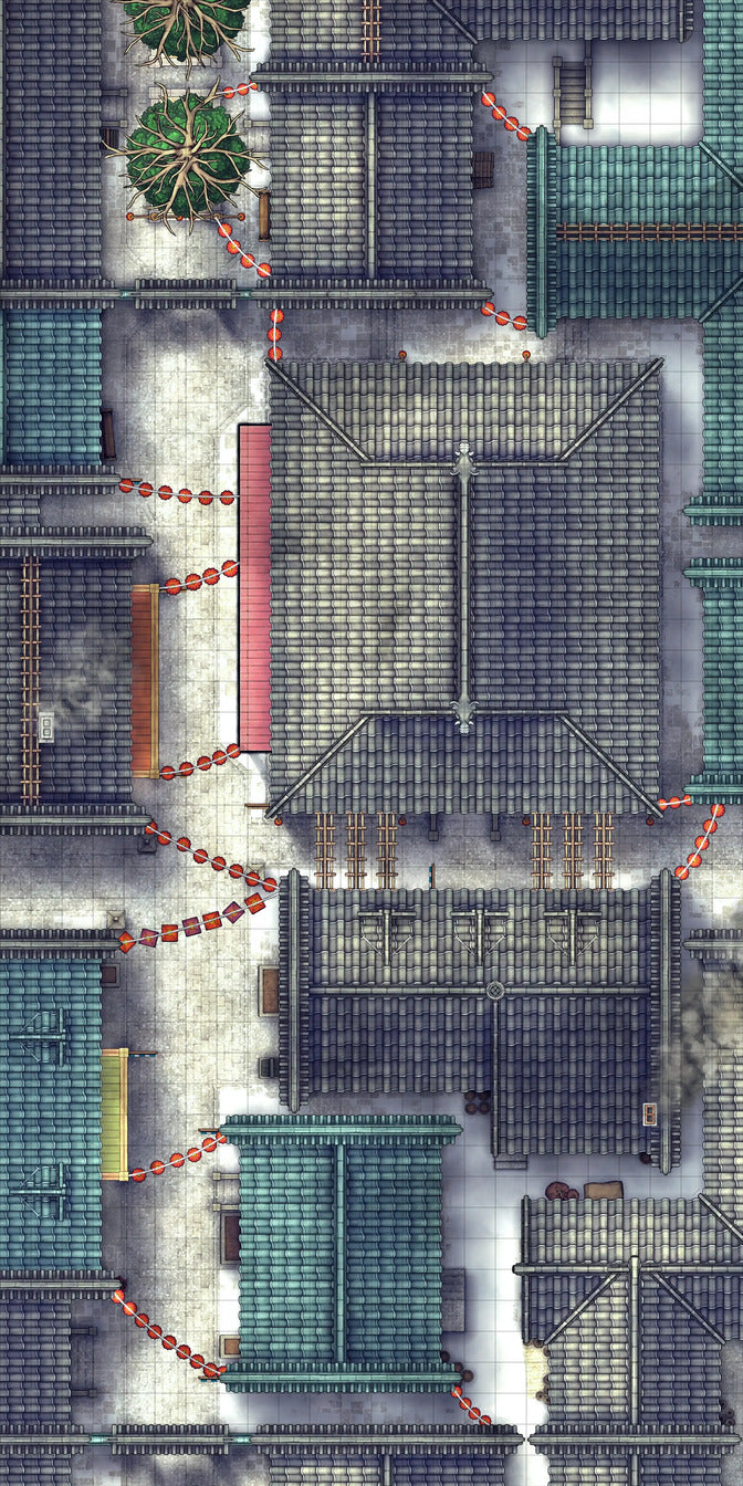 Chinese City Red Light District Battlemap - overhead view asian town - Digital, Foundry VTT, Print