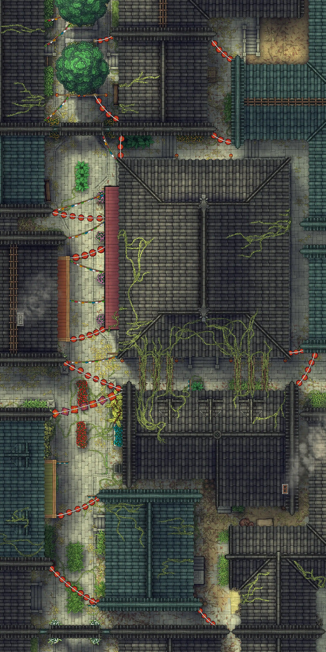 Chinese City Red Light District Battlemap - overhead view asian town - Digital, Foundry VTT, Print