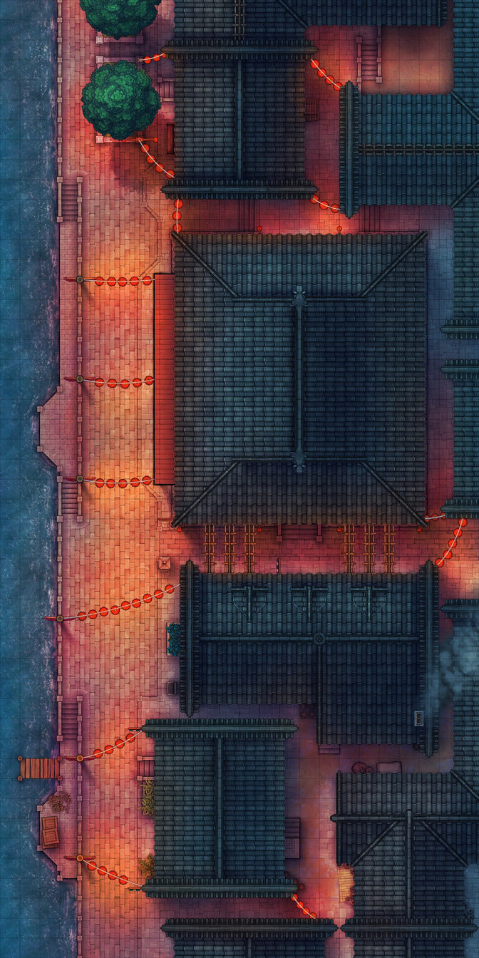 Chinese City Red Light District Battlemap - overhead view asian town - Digital, Foundry VTT, Print