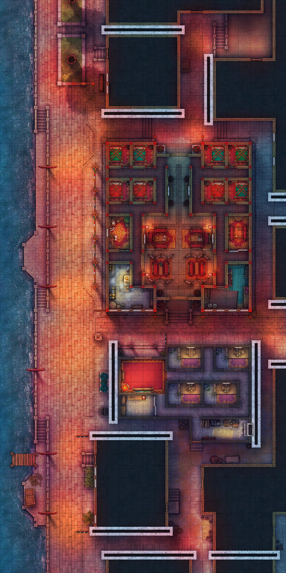 Chinese City Red Light District Battlemap - overhead view city map - Digital, Foundry VTT, Print