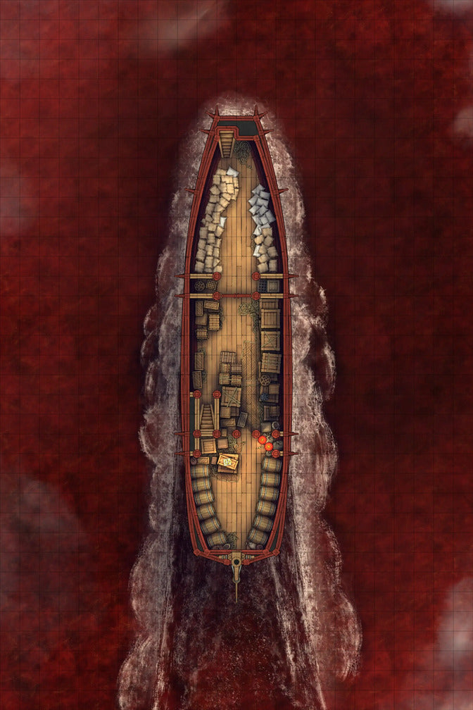 Chinese Junk Ship Battlemap - cargo ship red water - Digital, Foundry VTT, Print