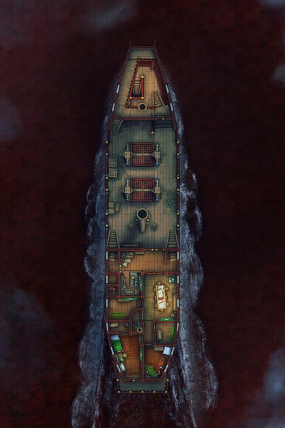 Chinese Junk Ship Battlemap - top-down view ship - Digital, Foundry VTT, Print