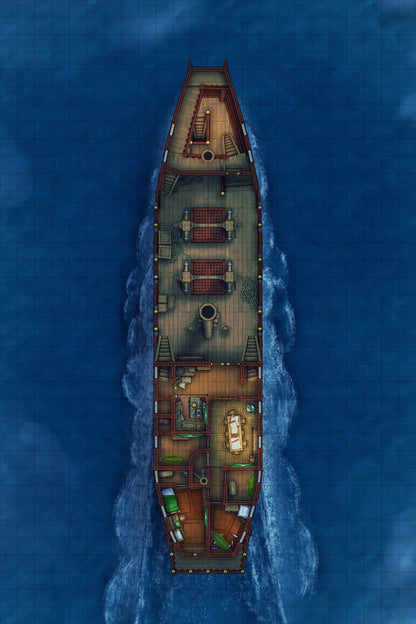 Chinese Junk Ship Battlemap - top-down view ship - Digital, Foundry VTT, Print